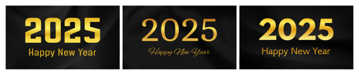 2025 Happy New Year on dark silk background