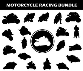 Motorcycle Racing Silhouette Bundle | Collection of Motorcycle Racing Players with Logo and Motorcycle Racing Equipment