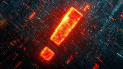 Fototapeta premium A vibrant red exclamation mark on a digital background, symbolizing alert, caution, and attention in technology and media.