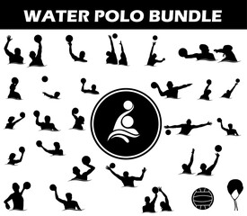 Water Polo Silhouette Bundle | Collection of Water Polo Players with Logo and Water Polo Equipment