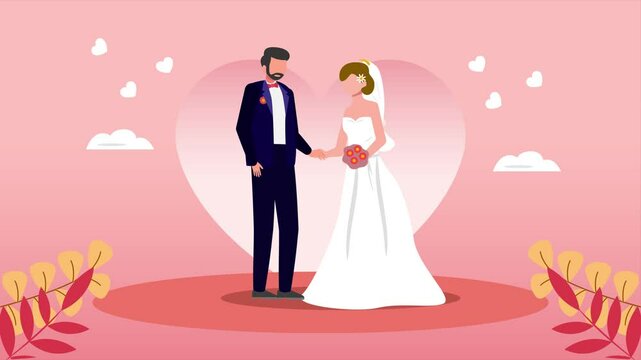 Animated video  wedding concept. Full length animation illustration. High quality 4k footage.