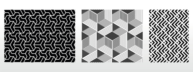 Fototapeta premium Geometric set of seamless black and white patterns. Simple vector graphics.