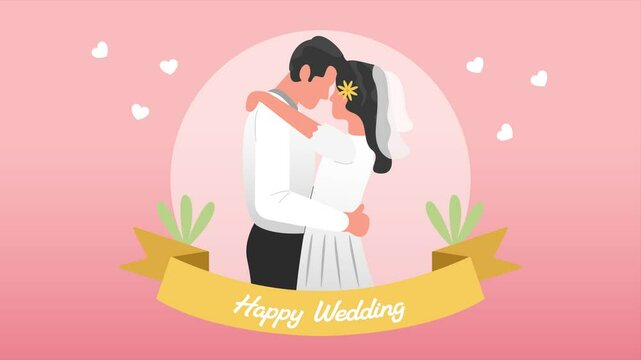 Animated video  wedding concept. Full length animation illustration. High quality 4k footage.