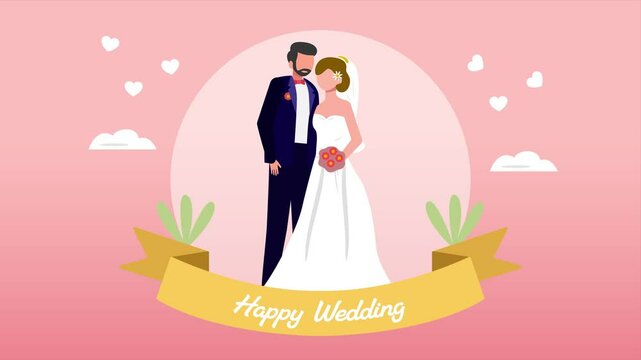 Animated video  wedding concept. Full length animation illustration. High quality 4k footage.