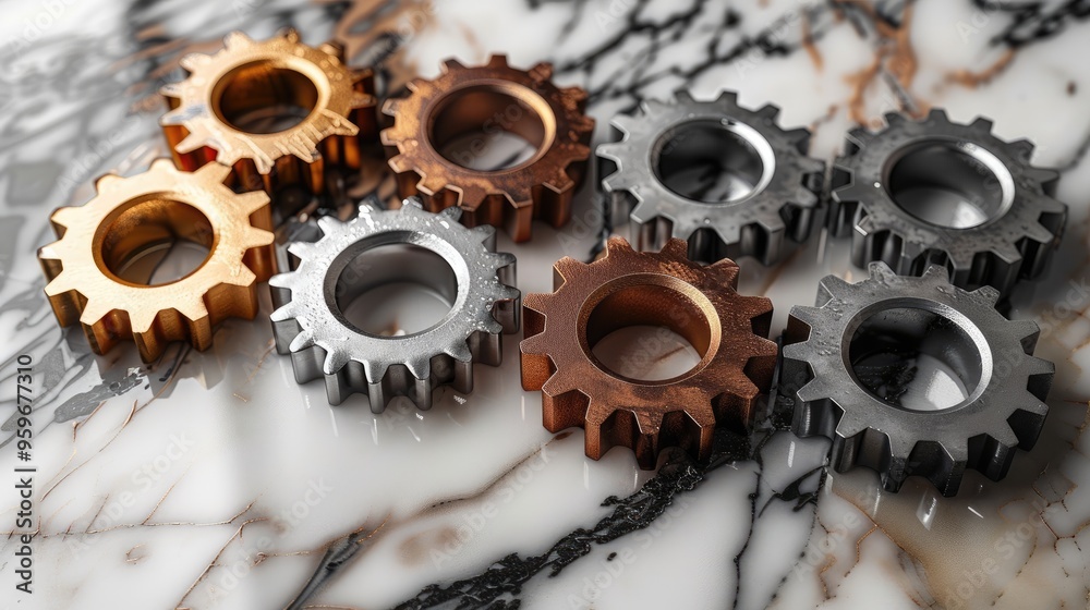 Aufkleber gears making a system working on marble surface