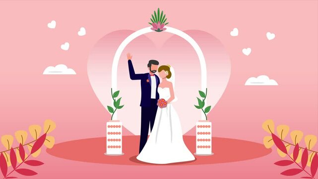 Animated video  wedding concept. Full length animation illustration. High quality 4k footage.
