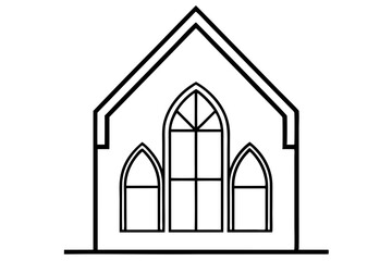 Church windows set. Silhouettes of gothic arches in line and glyph classic style. Old cathedral glass frames. Medieval interior elements. Vector