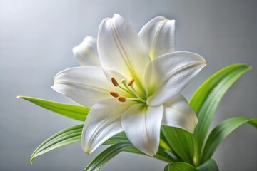 Fototapeta premium White lily flower in soft light on a blurred background