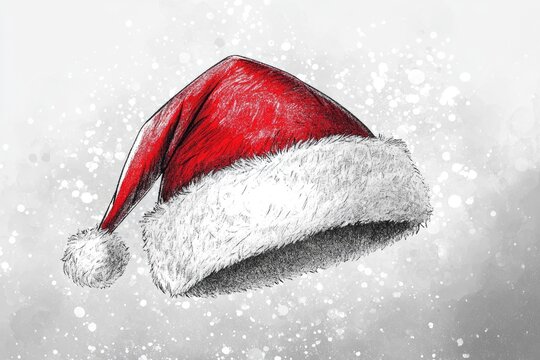 recommend clip art: Line art illustration of a Santa Claus hat against a shimmering silver background