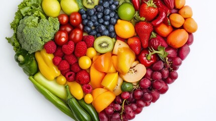 Rainbow of Fruits and Vegetables in Heart Shape