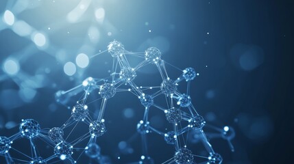 Abstract model of molecule low poly wireframe on blue background. Science and medical concept with connected dots. Starry sky low poly wireframe digital vector illustration on white background