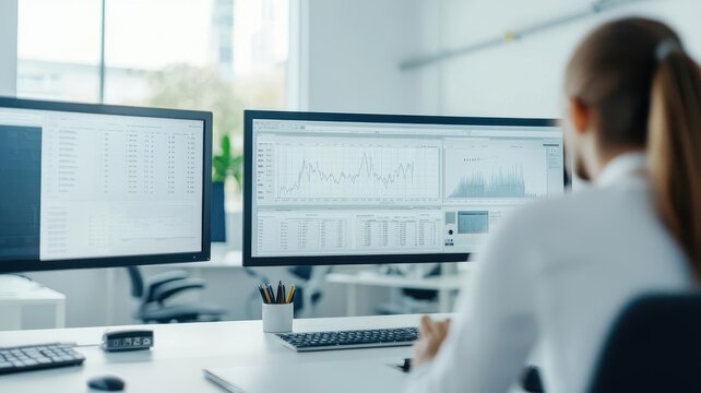 Engineer analyzing wind energy data in a control center, minimalist design, clean modern palette