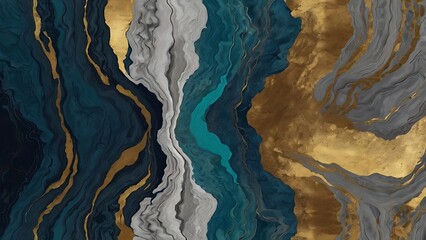 Naklejka premium Marble textured stone golden and blue waves of beautiful seamless pattern abstract background