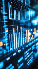 Obraz premium A computer screen shows a graph with many lines and numbers. Concept of complexity and data analysis