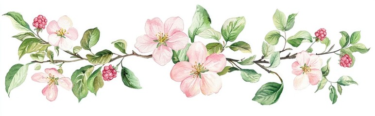 Beautiful Watercolor Floral Arrangement with Delicate Pink Flowers and Lush Greenery