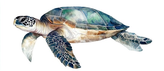Beautiful Watercolor Illustration of a Sea Turtle Swimming in the Ocean