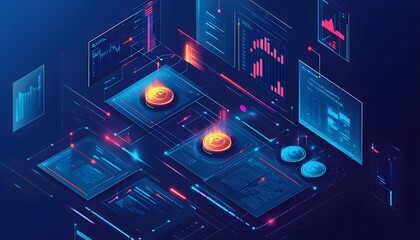 Obraz premium Cryptocurrency Network with Data and Charts