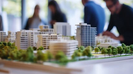 Architectural Model of a Cityscape with Blurred Background