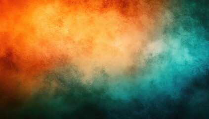 Abstract background with an orange and green gradient, watercolor texture, blurred background, grainy texture, soft lighting, dark brown, blue-green tones