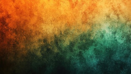 Obraz premium Abstract background with an orange and green gradient, watercolor texture, blurred background, grainy texture, soft lighting, dark brown, blue-green tones