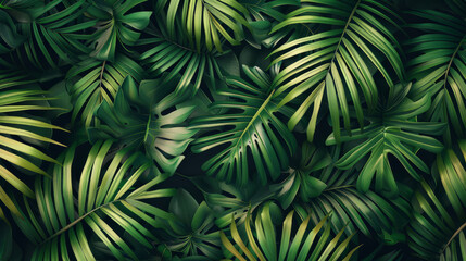 Naklejka premium Seamless vibrant tropical leaf pattern with lush greens, nature-themed backgrounds