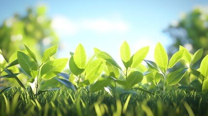 Fototapeta premium Lush green foliage with natural blurred background of a peaceful outdoor landscape