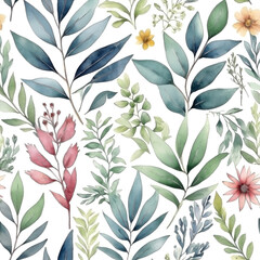 seamless Watercolor Pattern using botanical elements.