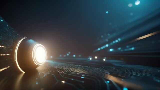 Digital Technology Background with Circuit Board and Light Effects