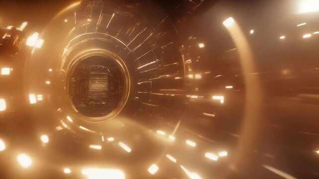 Futuristic Golden Tunnel with Light Effects