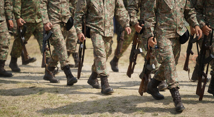 soldiers during a training. detail. the army in training.
