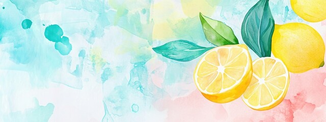 Vibrant Watercolor Illustration of Fresh Lemons with Lush Green Leaves