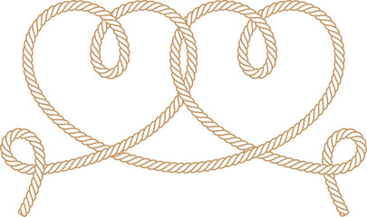 Vector symbol of two intertwined hearts made of ropes. isolated on white background.