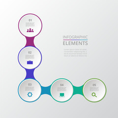 Molecule template with 5 steps, options, parts or processes. Presentation of nanotechnology, teamwork or business processes.