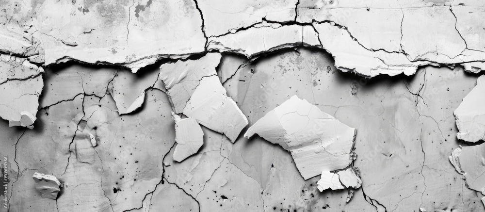 Poster cracked concrete wall with a gray cement surface used as a background rough white concrete wall or c