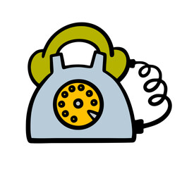 Antique telephone for calls and conversations. Vector illustration of a phone with a cord, handset and dial dial.  Retro object. Vintage style. Technologies of the 20th century.