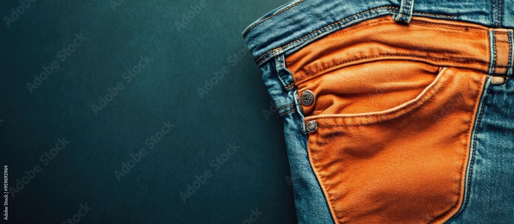 Poster orange denim pants. with copy space image. Place for adding text or design