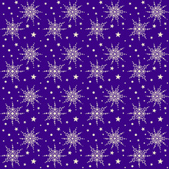 Christmas blue background with snowflakes seamless pattern.