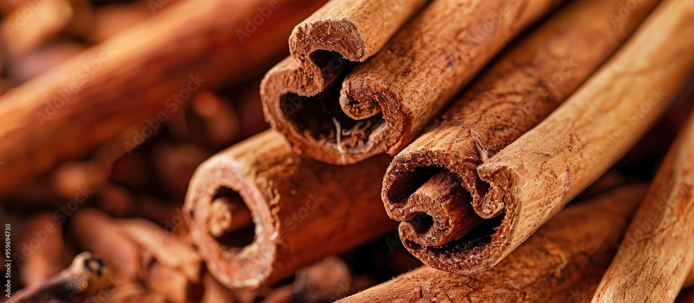 Leinwandbilder Top view of aromatic cinnamon sticks isolated on white Cinnamon on a white background cutout Top view. with copy space image. Place for adding text or design