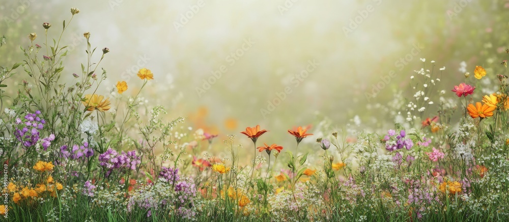Fototapete summer backdrop featuring wildflowers. with copy space image. place for adding text or design