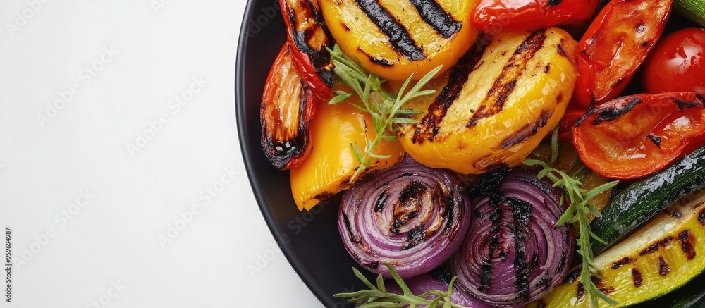 Aufkleber Close up of a plate featuring grilled vegetables Grilled summer v. with copy space image. Place for adding text or design