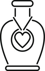 Minimalist line drawing of a love potion with a heart pendant hanging on the bottle neckline, evoking romance and magic