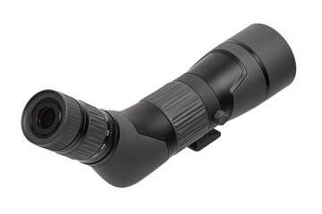 Modern spyglass. Long-range observation device. Monocular isolate on a white back