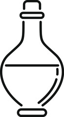 Simple black and white icon of a bottle containing a liquid substance, ideal for representing concepts related to beverages, chemistry, or containers