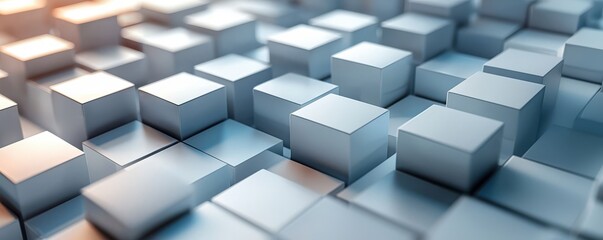 Layered 3D white squares with subtle variations in hue, strong depth effect, glossy finish. Abstract and Minimalistic Design Backgrounds