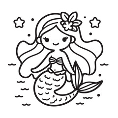 Cute mermaid hand drawn coloring page vector illustration