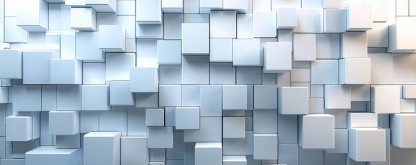 Modern 3D white squares pattern, multi-layered with depth, sleek surfaces, cool-toned lighting. Abstract and Minimalistic Design Backgrounds