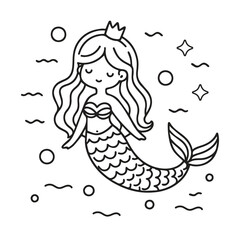Cute mermaid hand drawn coloring page vector illustration