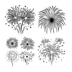 New Year Fireworks Elegant Black and White Fireworks Illustrations