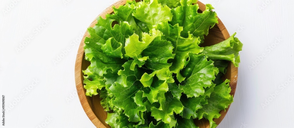 Aufkleber fresh organic green salad presented on a plate against a white background featuring copy space for y