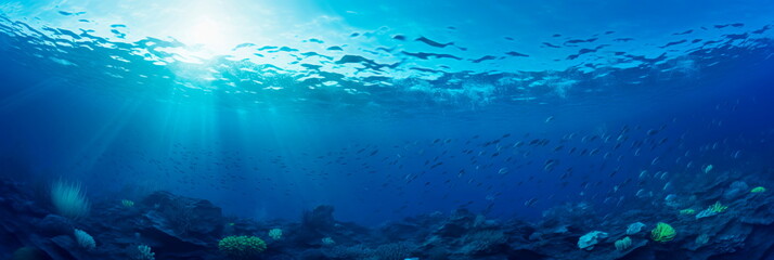 Fototapeta premium Dive into the deep blue with a gradient background that mirrors the changing hues of the ocean